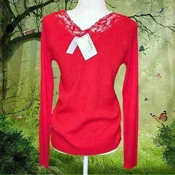 Y2K Sweatshirt Beaded Red NWT Long Sleeve - Picture 5 of 8